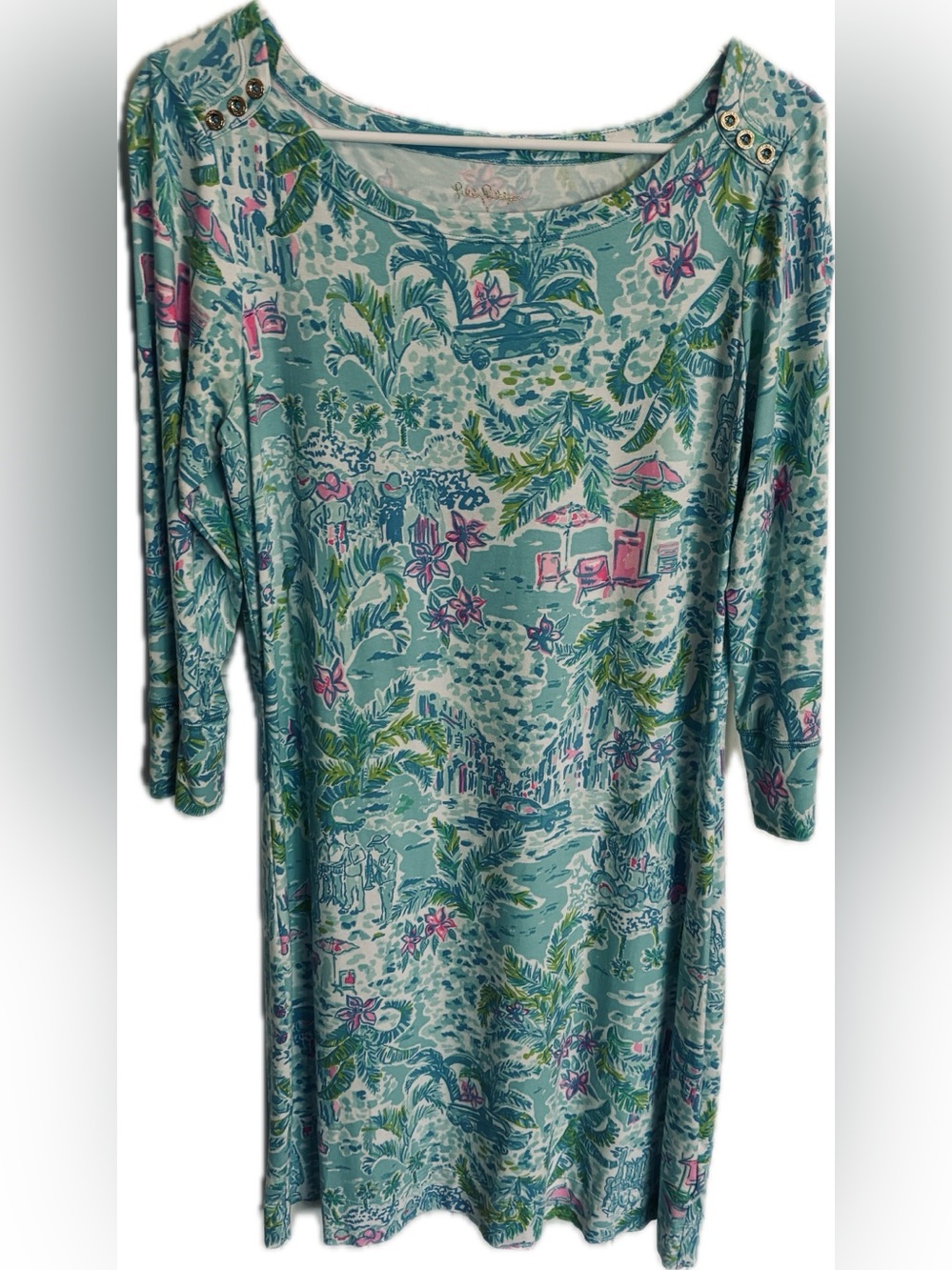 Lilly Pulitzer Aqua Floral Print Long Sleeve Dress